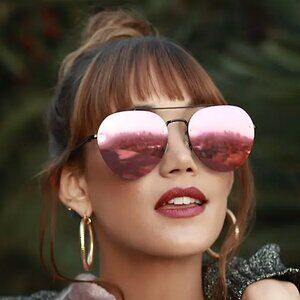 QUAY "Somerset” Oversized Mirrored Aviator Sunglasses (Black/Pink) - NWOT